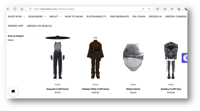 Kuvassa virtuaalisessa kaupassa olevia mustaa ja harmaata vahvasti käyvvätiä asuja