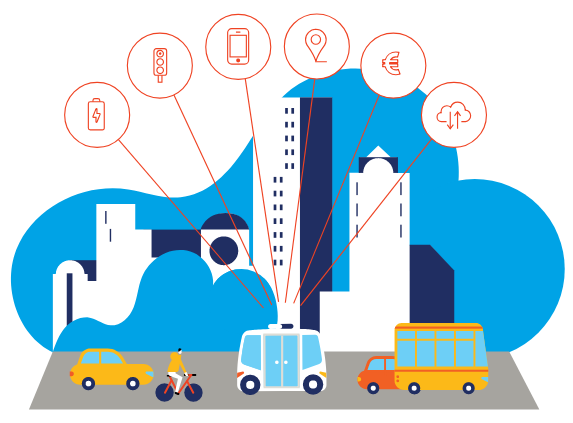 Piirroskuva, jossa autoja