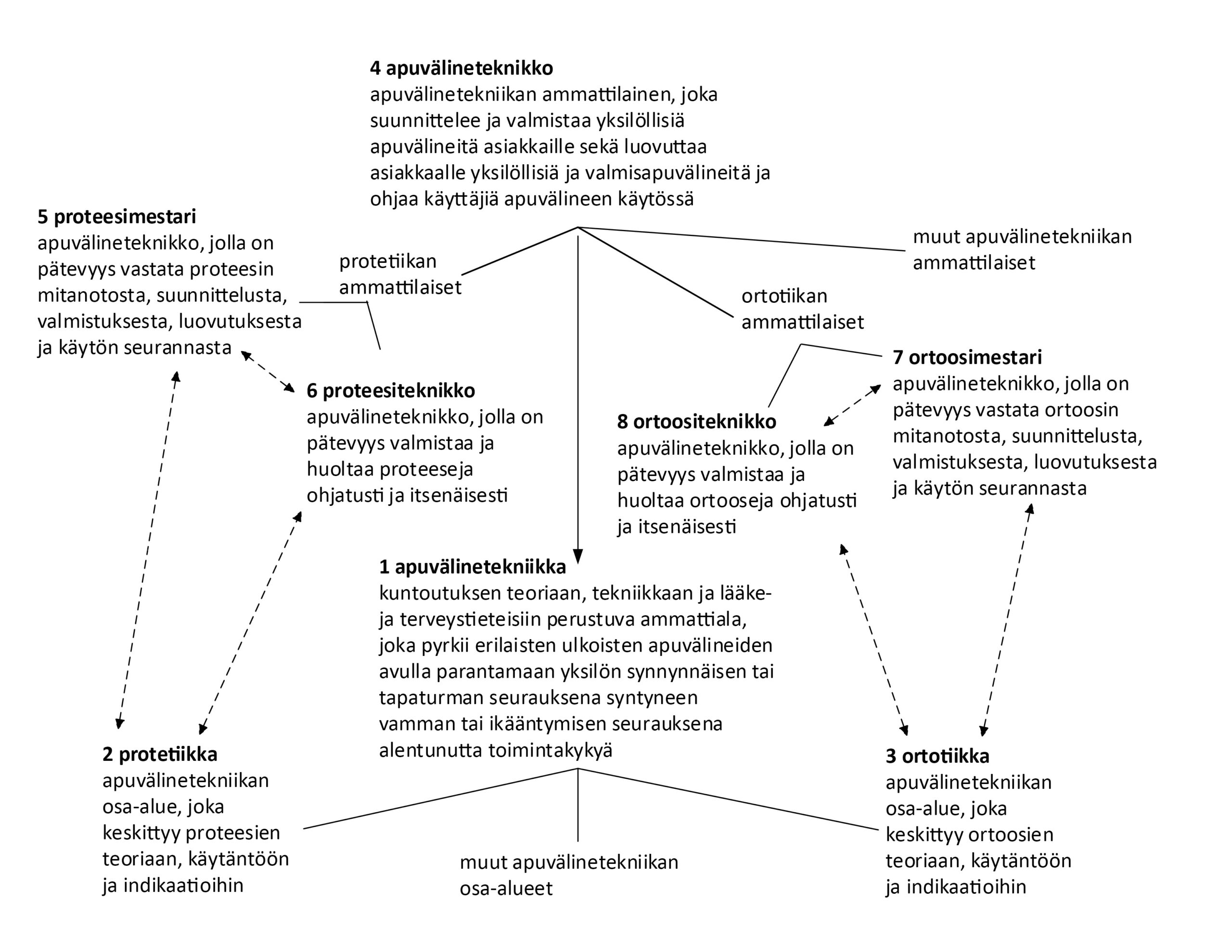 Kaavio protetiikan ja ortotiikan suomenkielisestä sanastosta.