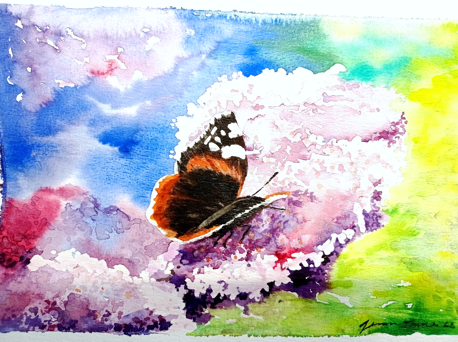 Jenna Tonterin akvarellimaalaus Siiven iskuja (2022) näyttelystä Rajapintoja.