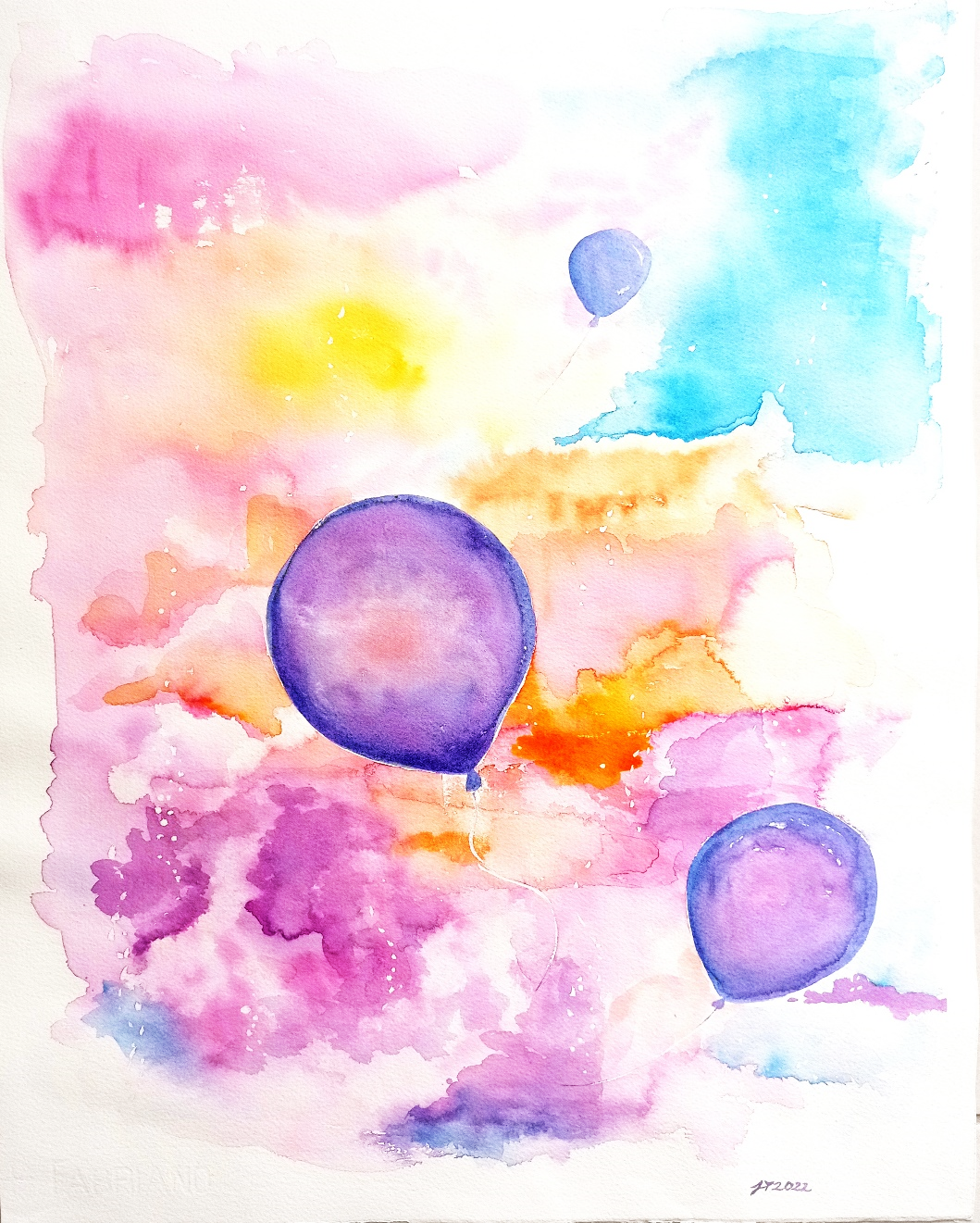 Jenna Tonterin akvarellimaalaus Päästän irti (2022) kuvastaa ilmastonmuutosta hillitsevien ja terveyttä edistävien toimintatapojen omaksumista.