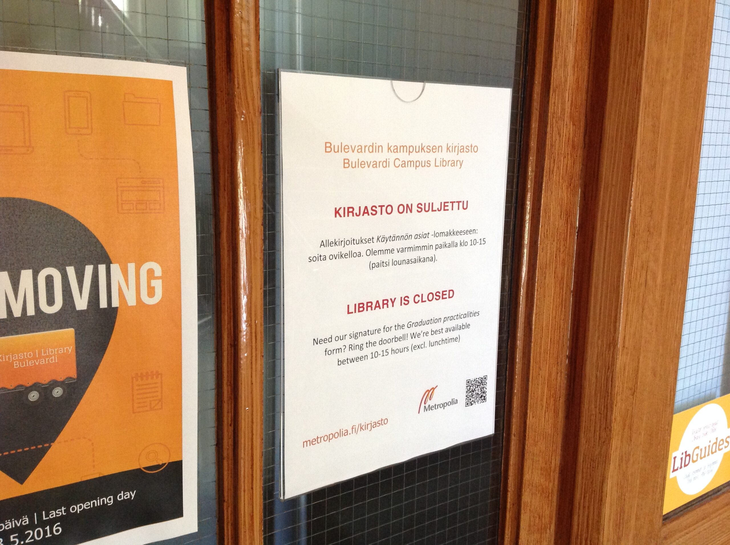 Kirjasto suljettiin 13. toukokuuta.