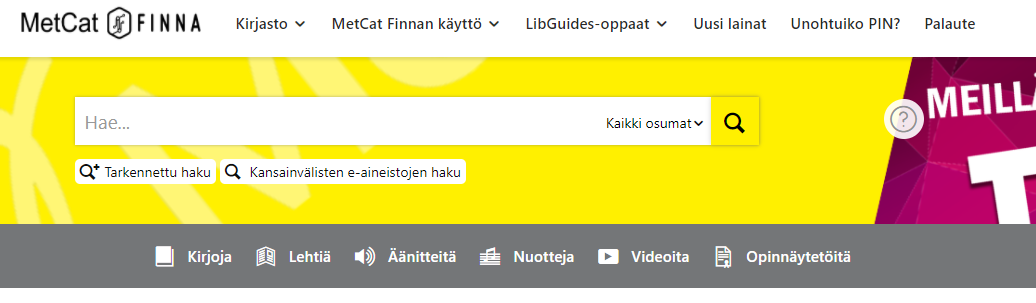 kuvakaappaus: MetCat Finnan etusivu