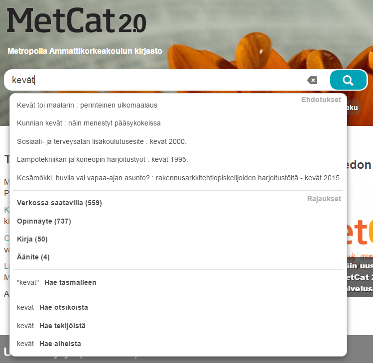 MetCatin ennakoiva haku