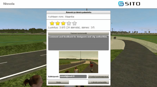 Screenshot of a virtual street model with commenting feature